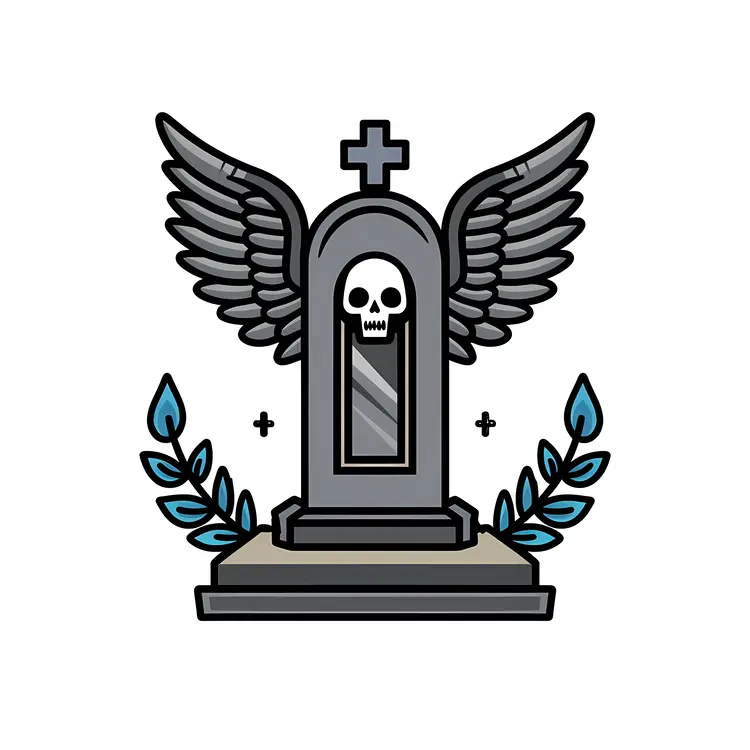 Tombstone with Wings and Skull
