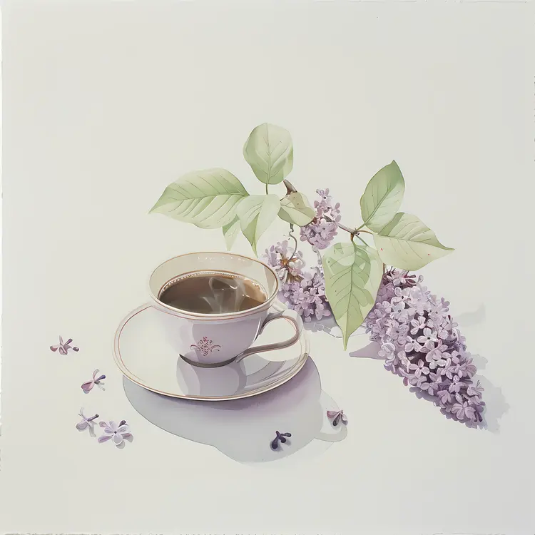 Lilac Flowers with Coffee Cup