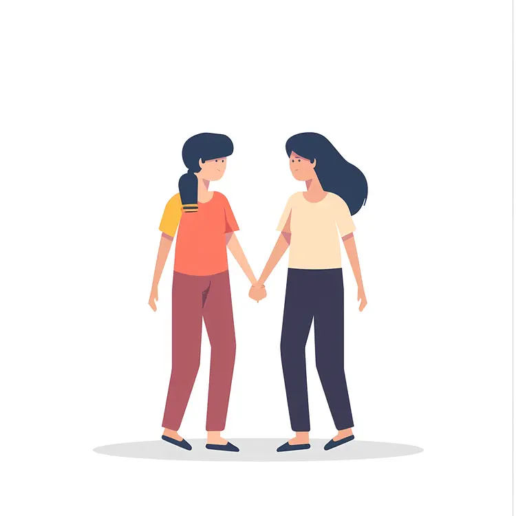 Two Women Holding Hands in Casual Clothing