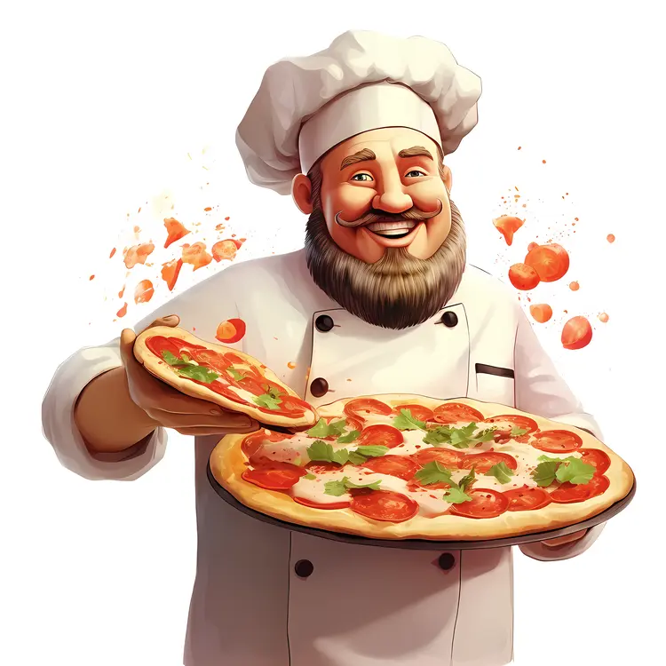 Happy Chef Holding Pizza
