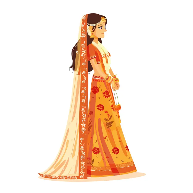 Side View of Traditional Indian Bride in Yellow and Red Attire