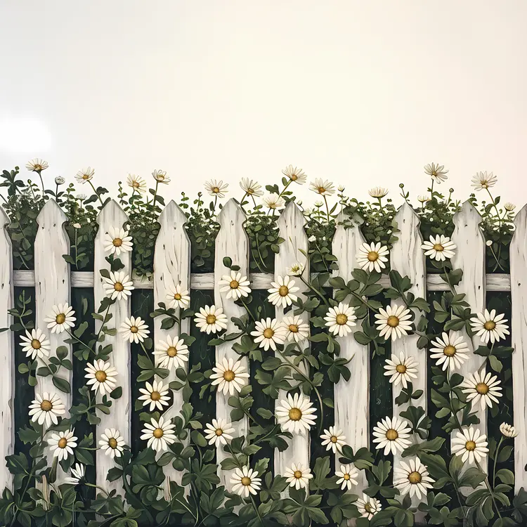 Daisies Along a White Fence