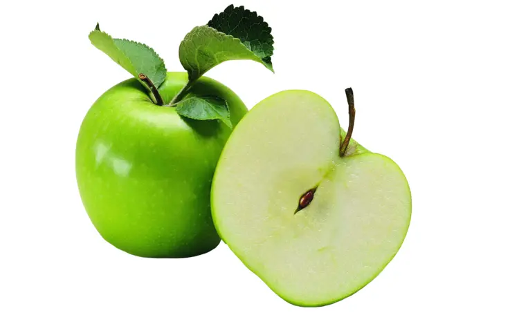 Green Apple with Leaf and Half Cut
