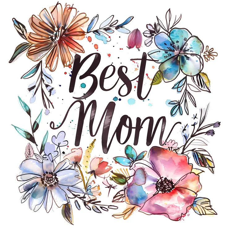 Best Mom Watercolor Floral Design