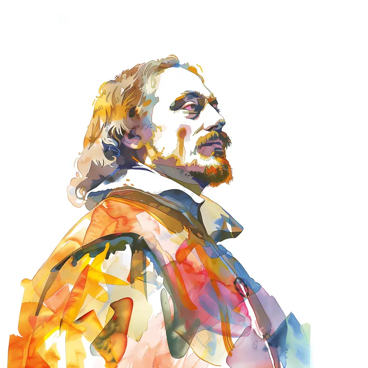 Colorful Watercolor Portrait of a Historical Figure