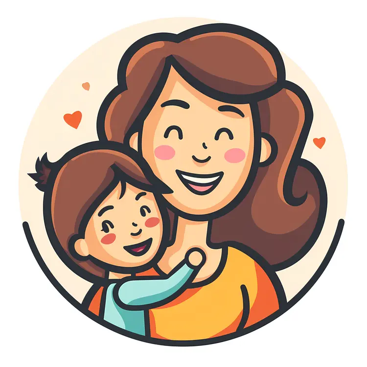 Happy Mother and Child Cartoon Illustration