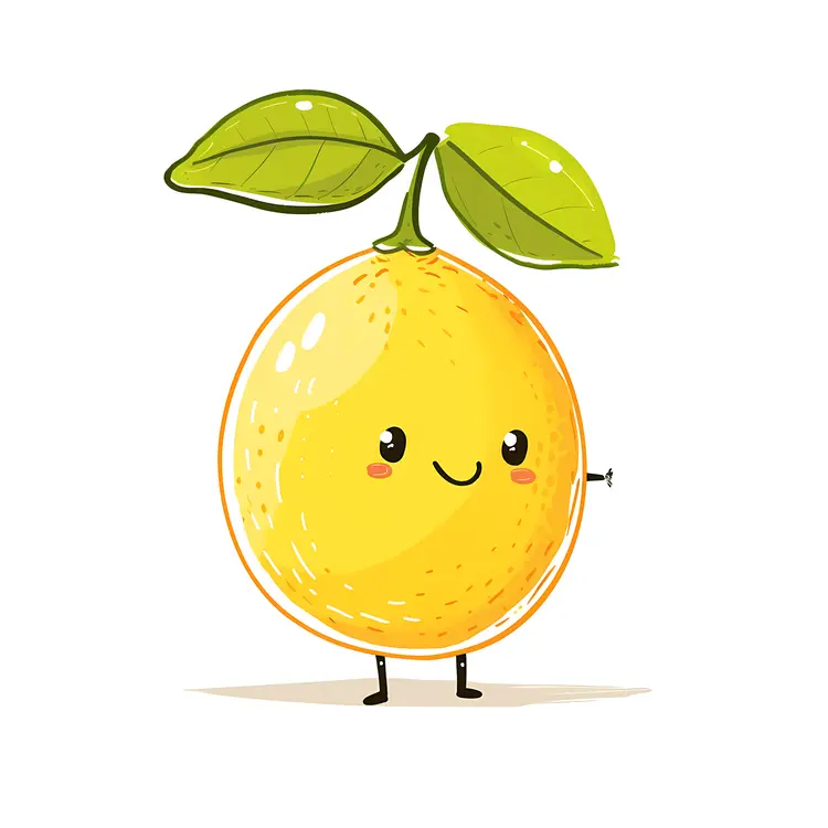 Happy Lemon with Leaf Cartoon Illustration