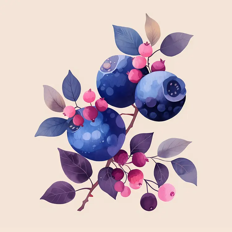 Artistic Blueberries and Leaves Drawing