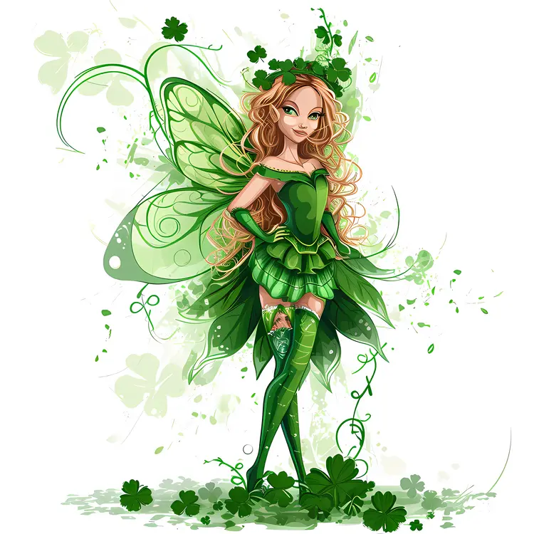 Green Fairy with Shamrock Wings