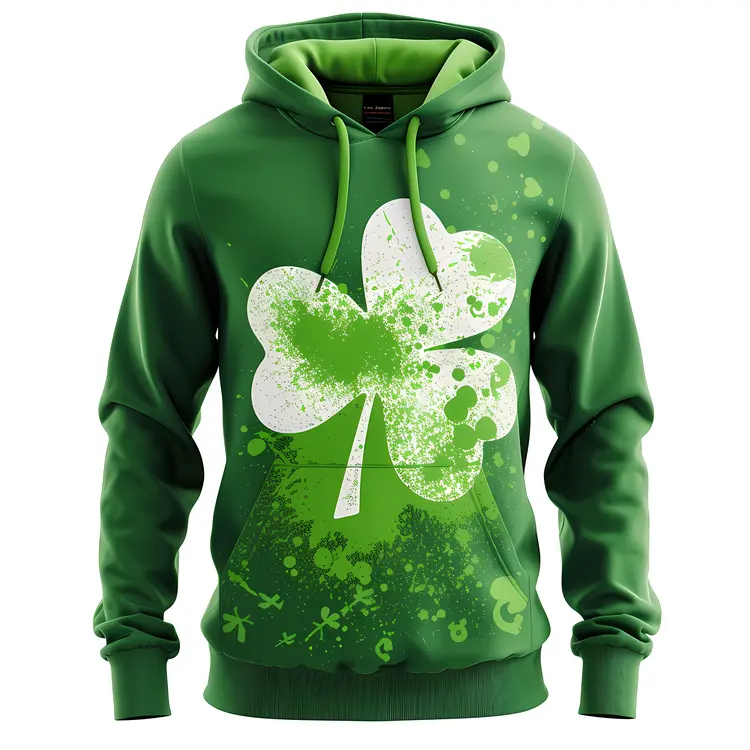 Green Hoodie with Splattered Shamrock