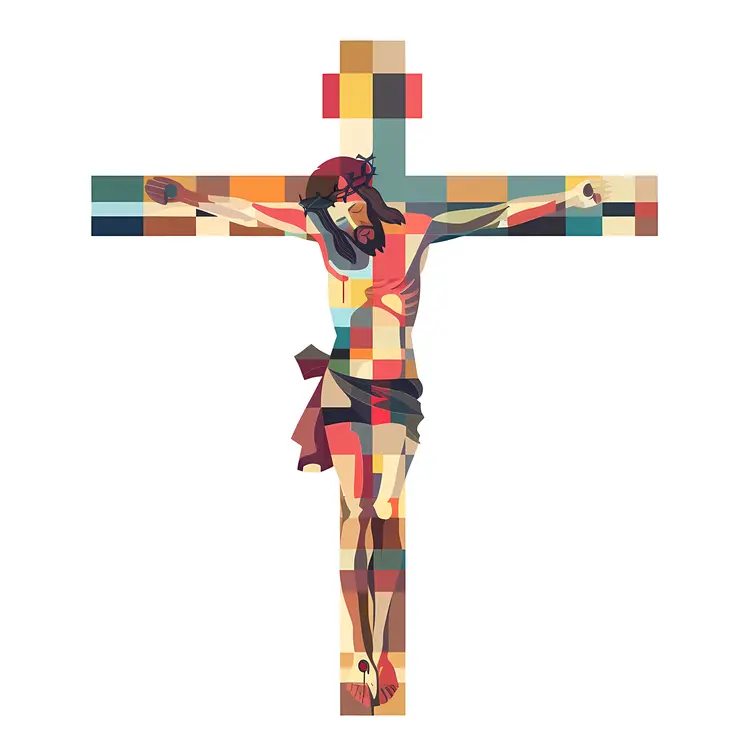 Pixelated Crucifix with Jesus Illustration