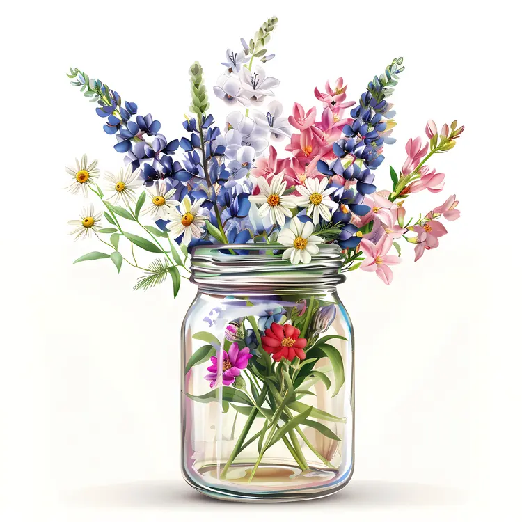 Colorful Floral Illustration with Mixed Flowers in a Jar