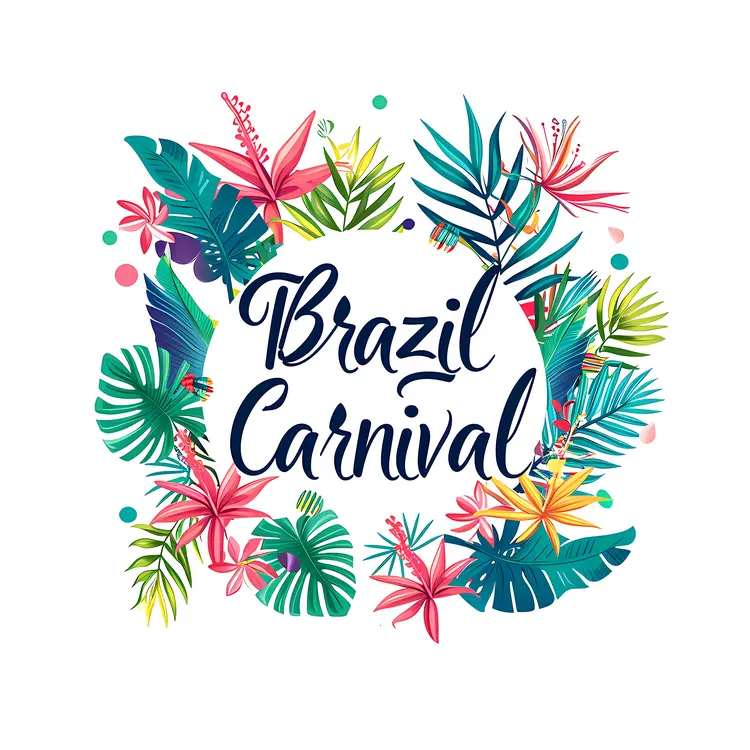 Brazil Carnival with Tropical Leaves and Flowers