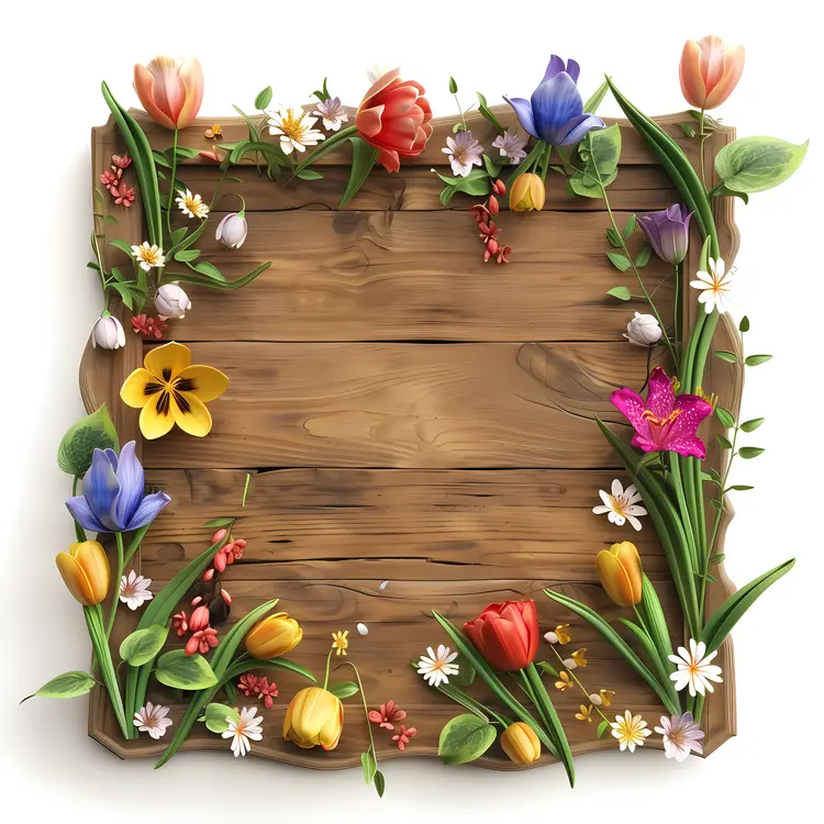 Wooden Sign with Various Colorful Flowers