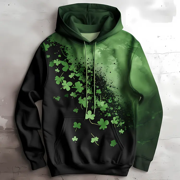 Black and Green Hoodie with Shamrocks