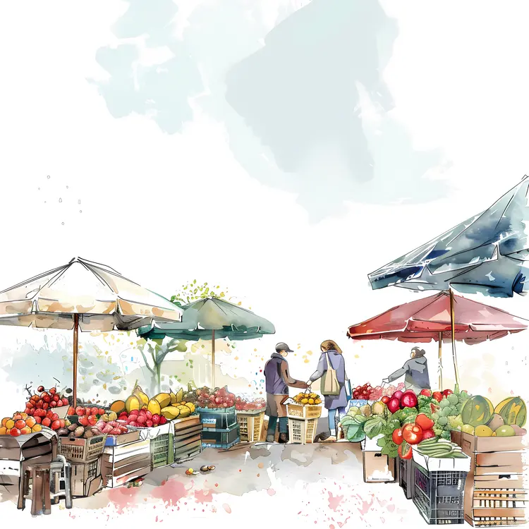 Market Stalls with Fruits and Vegetables