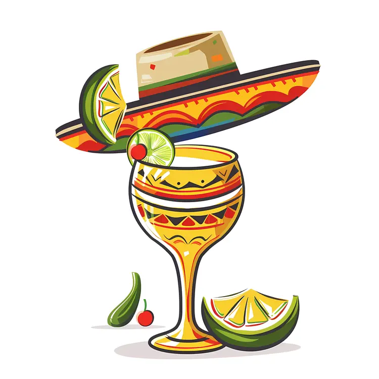 Sombrero and Drink with Lime and Cherry