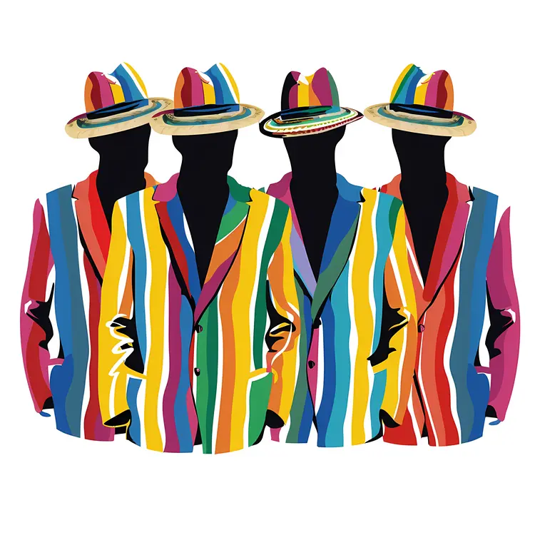 Group of Men in Colorful Striped Suits