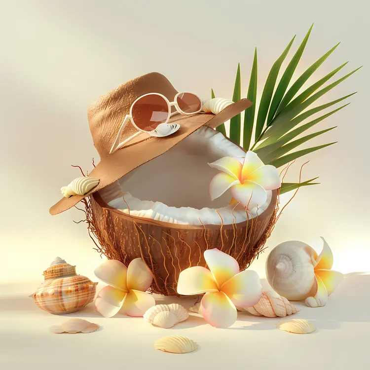 Coconut with Hat and Sunglasses in Tropical Setting