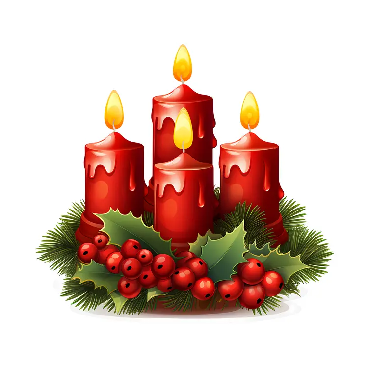 Red Candles with Holly and Berries