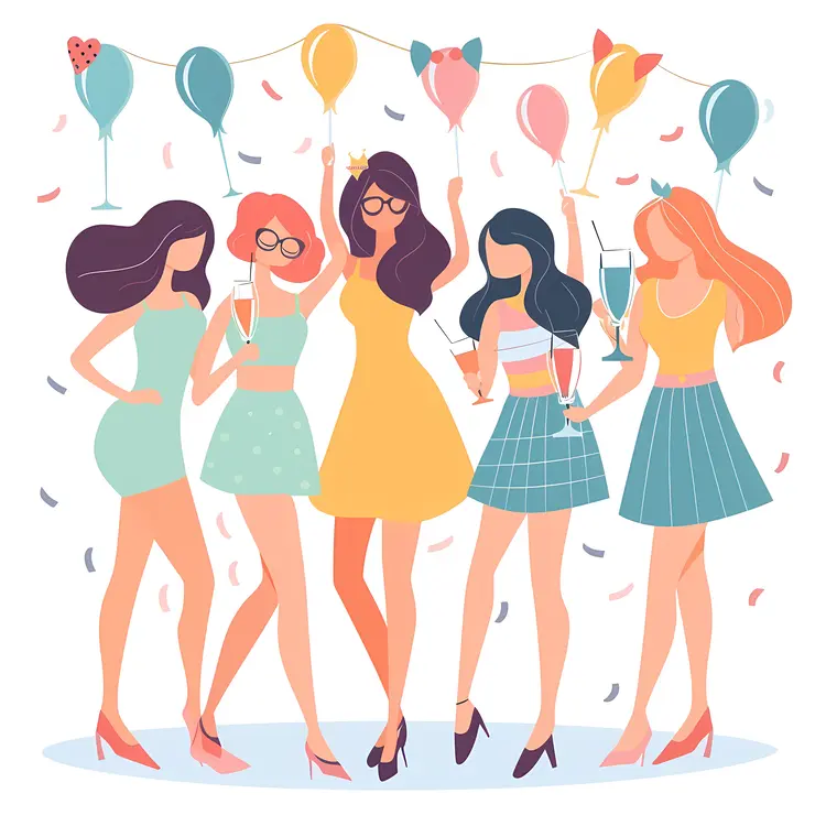 Party Girls with Balloons and Drinks