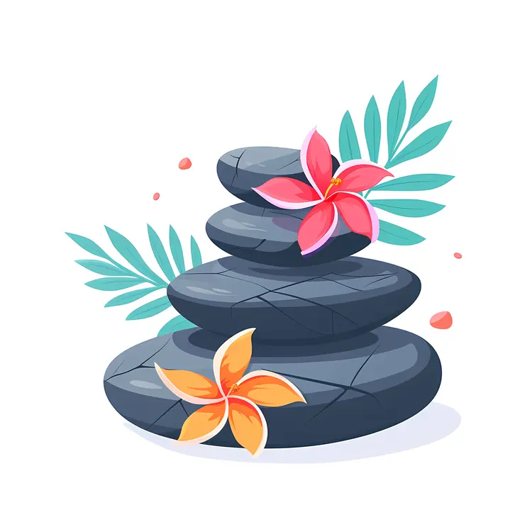 Zen Stacked Stones with Yellow and Pink Flowers