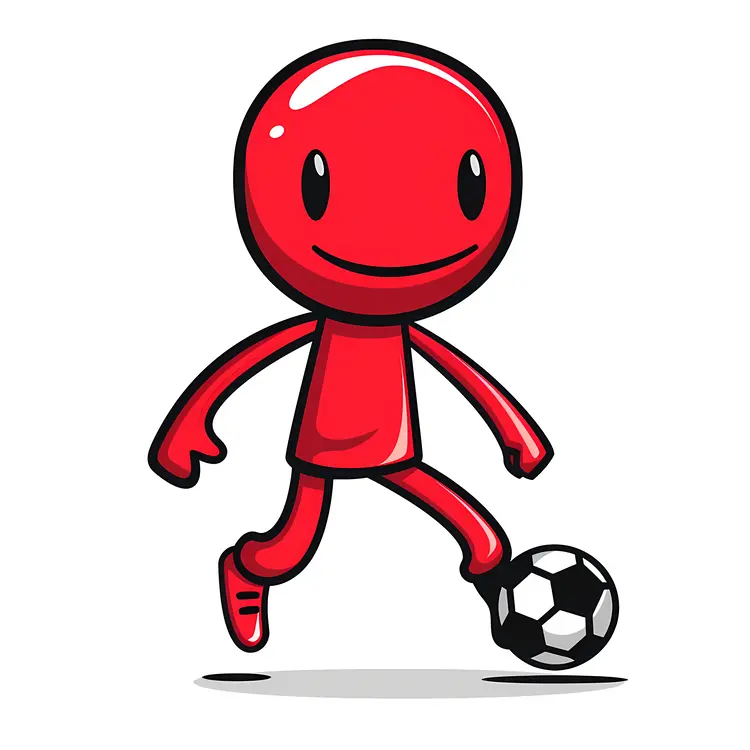 Red Cartoon Character Playing Soccer