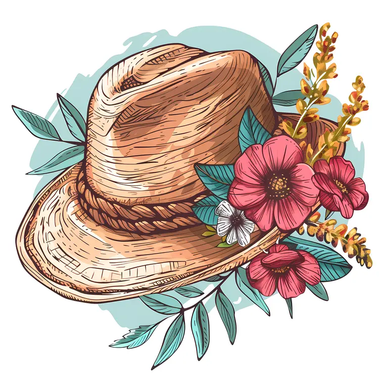 Straw Hat with Floral Decoration