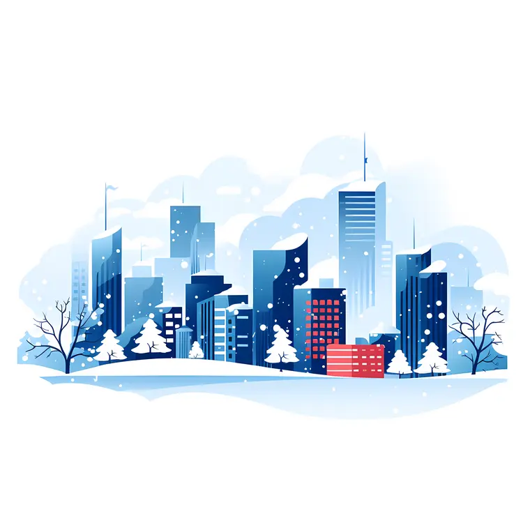 Snowy Cityscape with Skyscrapers