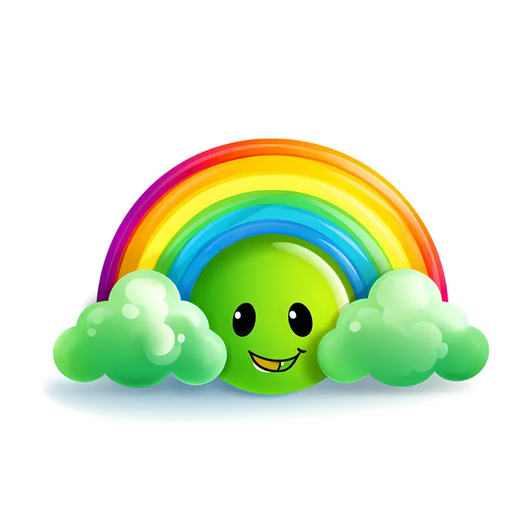 Green Smiling Rainbow with Clouds