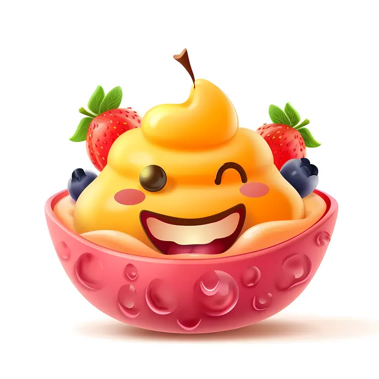 Cute Ice Cream in a Bowl with Strawberries