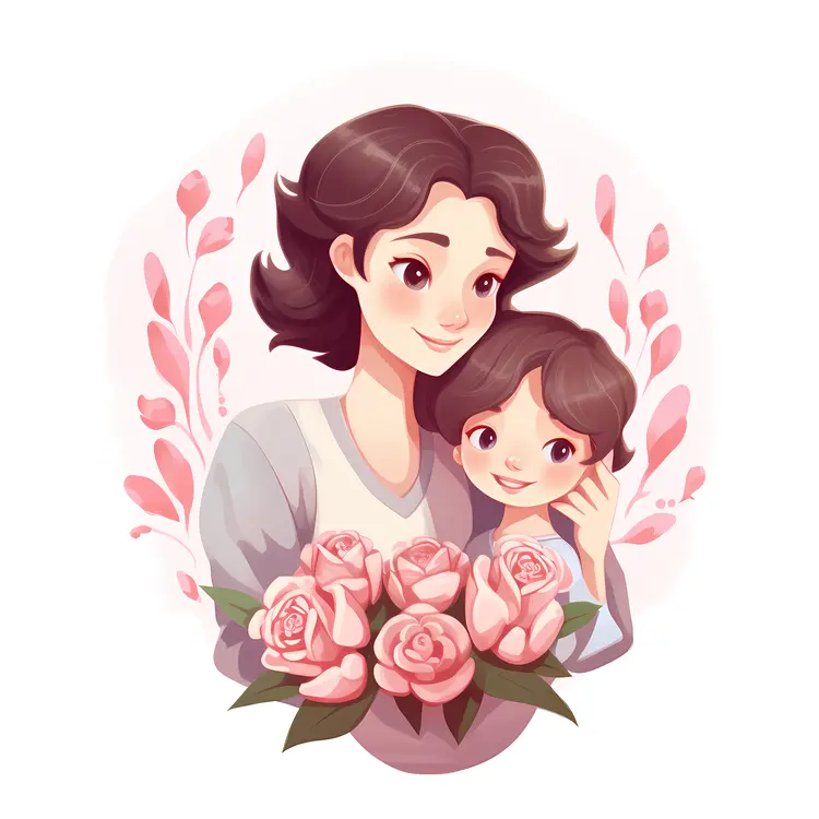 Mother and Child with Pink Flowers