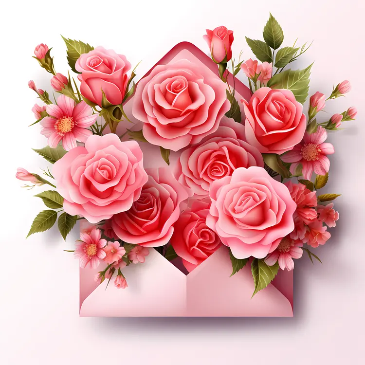 Envelope with Roses and Flowers