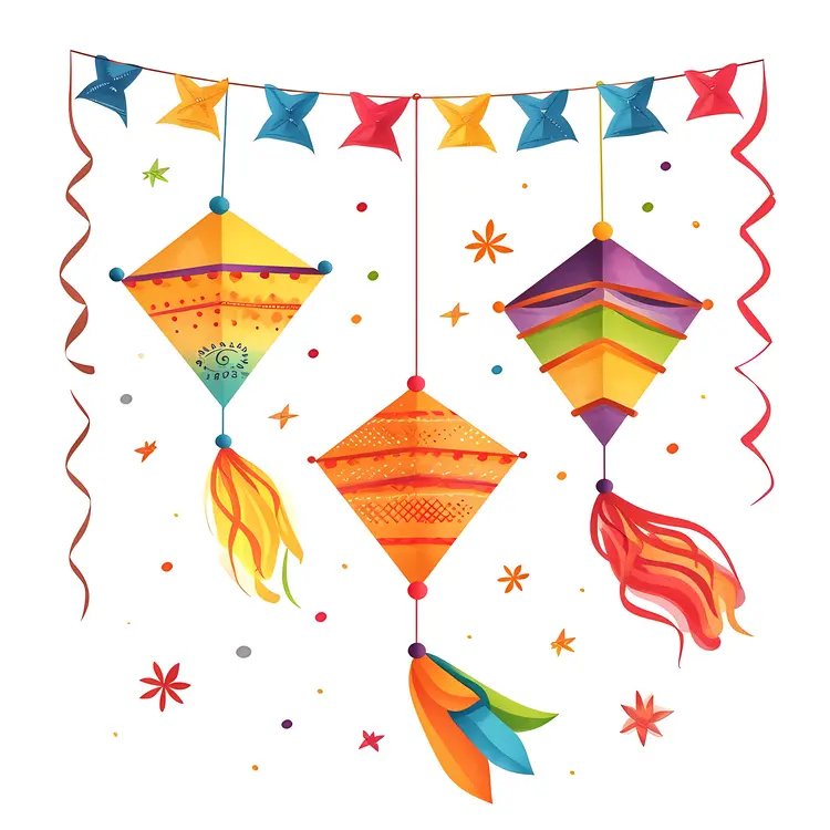 Hanging Kites with Colorful Tails