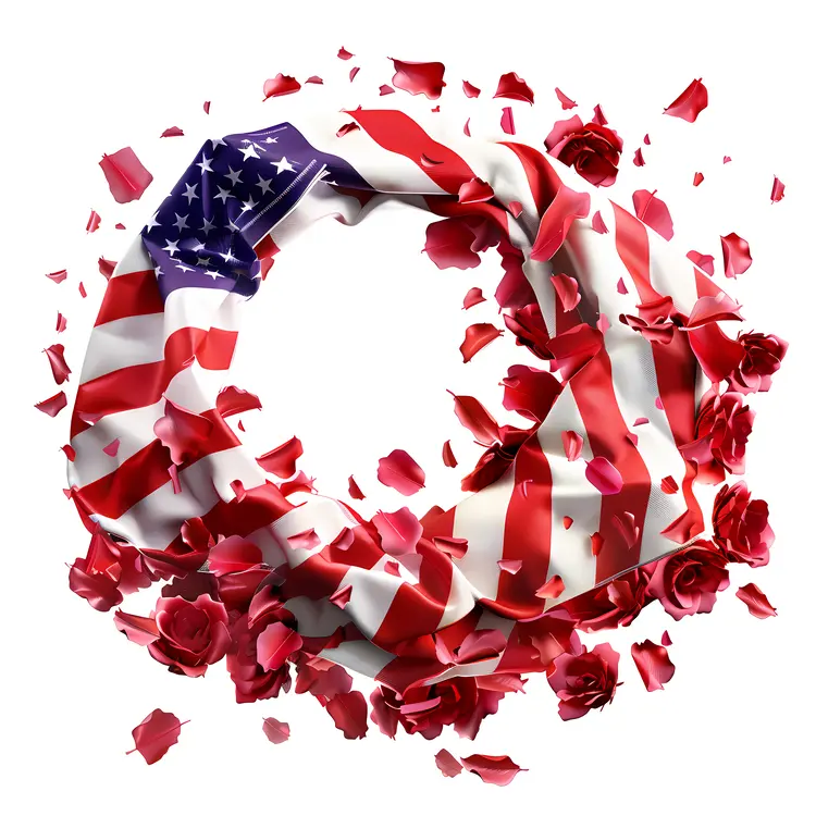 Patriotic American Flag Wreath with Roses
