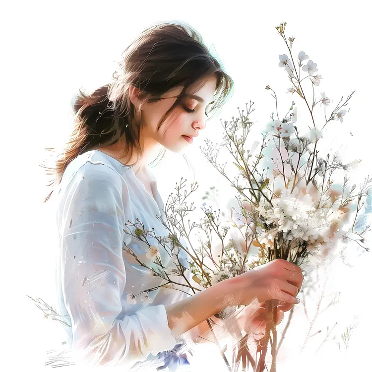 Girl Holding White Flowers