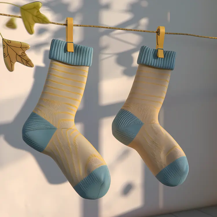 Striped Socks Hanging on Clothesline