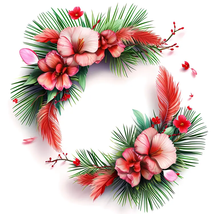 Tropical Floral Wreath with Leaves