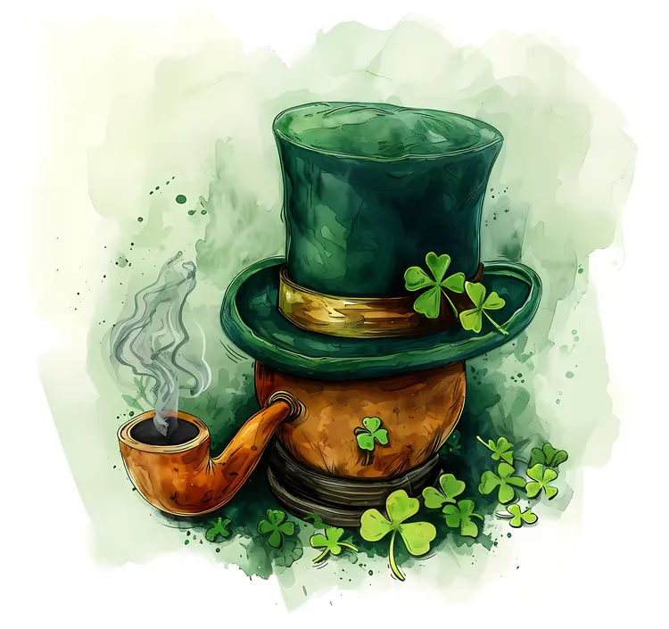 Green Hat with Pipe and Clovers