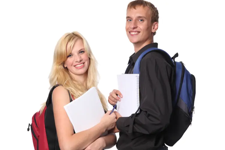 Smiling Students with Backpacks and Notebooks