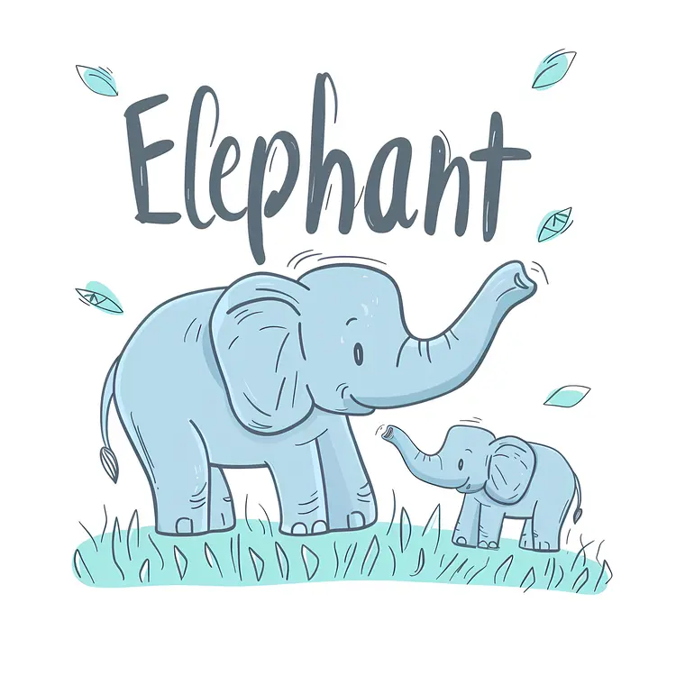 Elephant and Baby Elephant in Grass