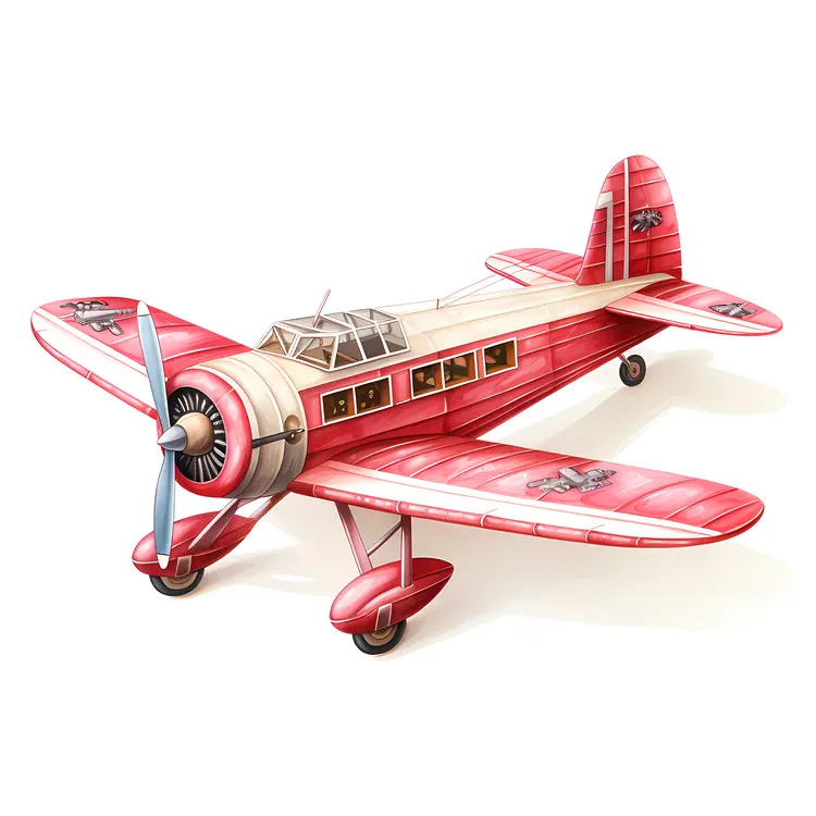 Red Vintage Airplane with Propeller