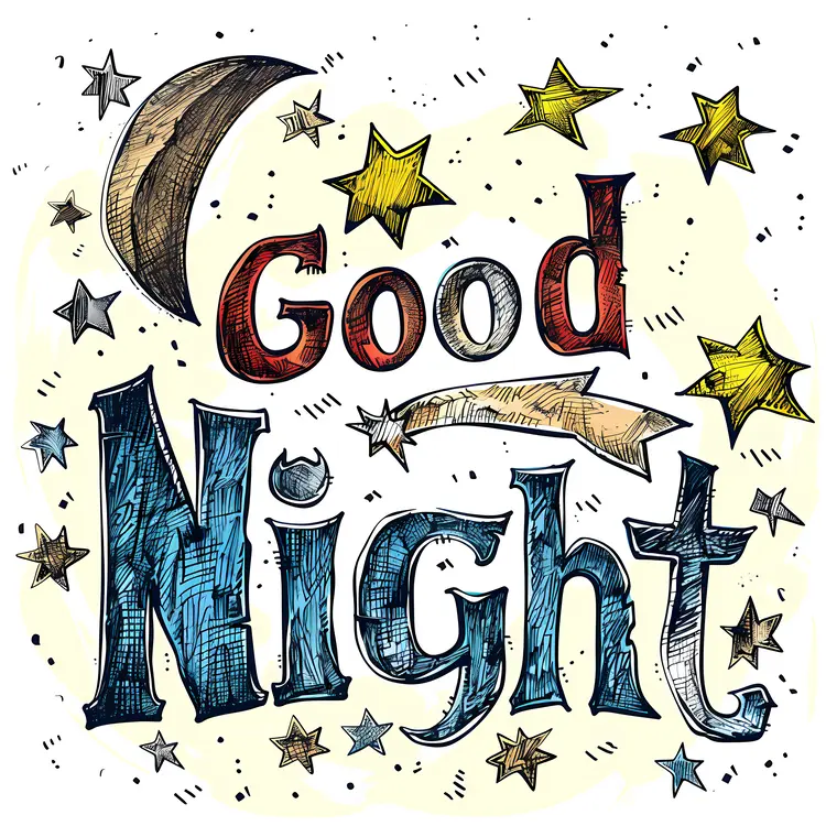 Good Night Text with Stars and Moon