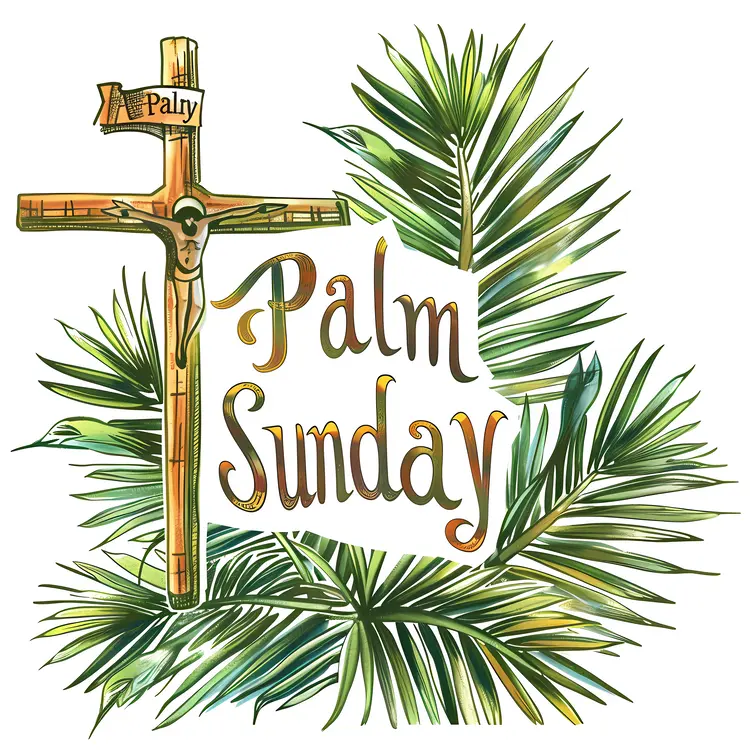 Palm Sunday with Cross and Palm Leaves