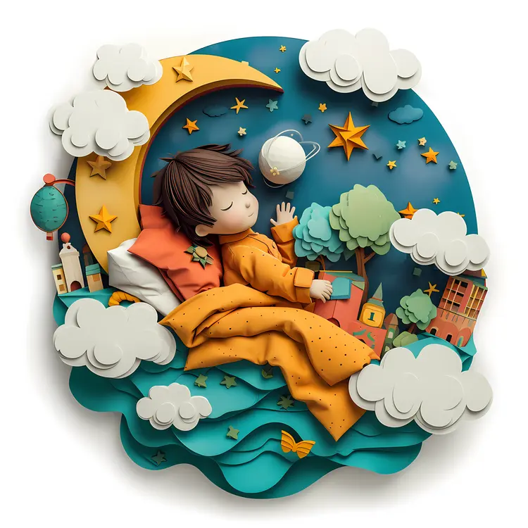 Sleeping Child with Brown Hair in Dreamy Night