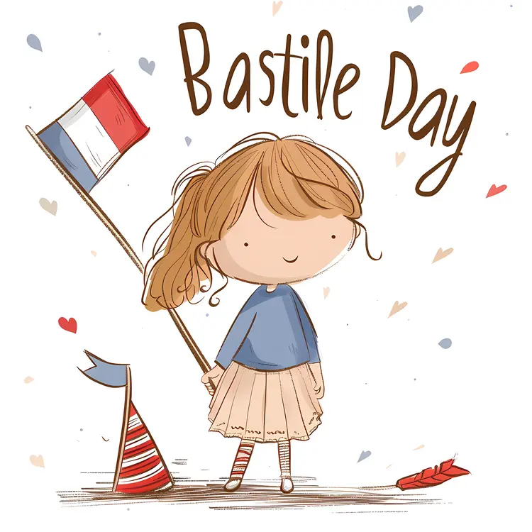 Little Girl with French Flag on Bastille Day