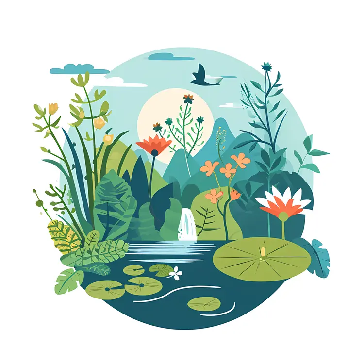 Peaceful Pond with Blooming Flowers
