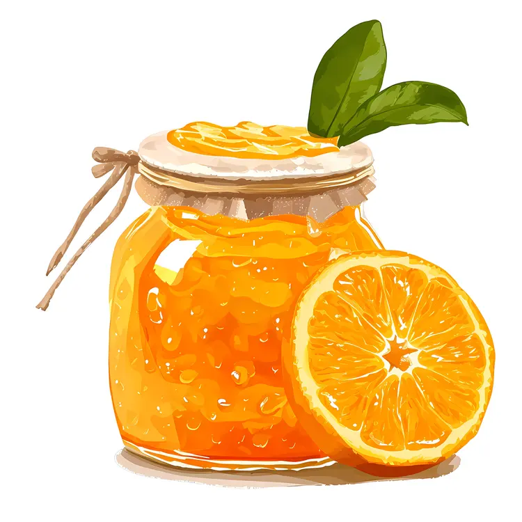 Orange Marmalade in a Jar with Whole and Sliced Oranges