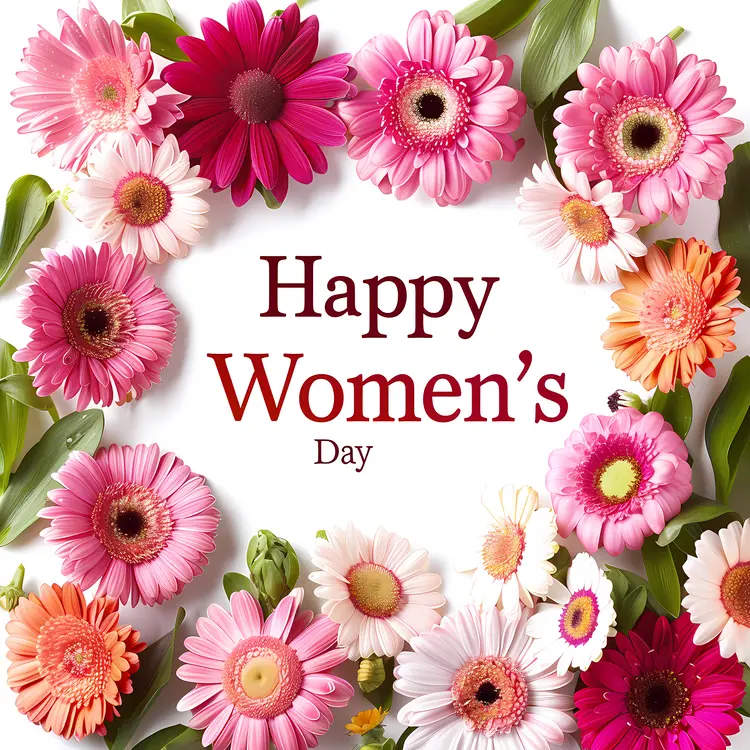 Happy Women's Day with Pink Flowers