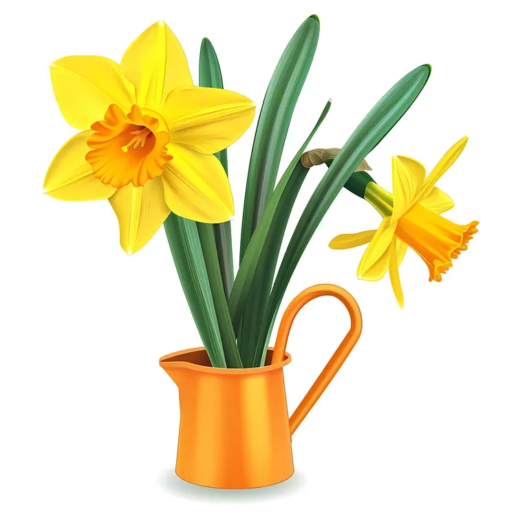 Bright Yellow Daffodils in an Orange Jug